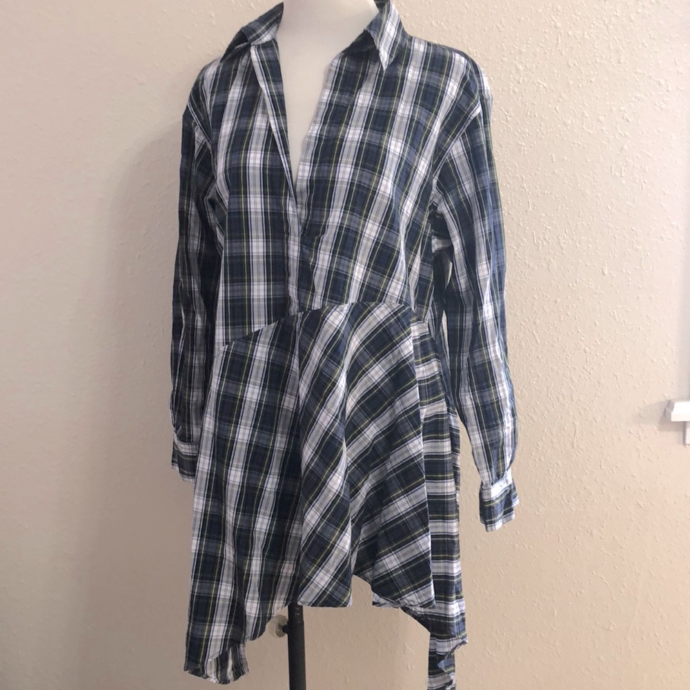 Zara Glen plaid bias cut assymetrical shirt dress size large